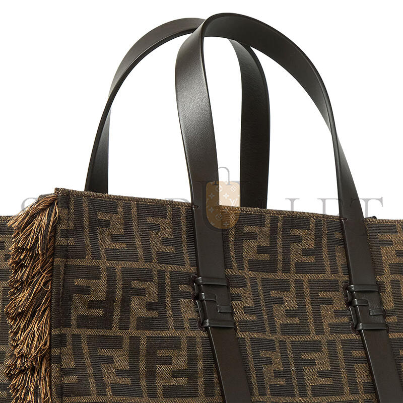 FENDI SUMMER TOTE BROWN FF JACQUARD FABRIC BAG 8BH435AFPMF1GL7 (37*29*16cm)